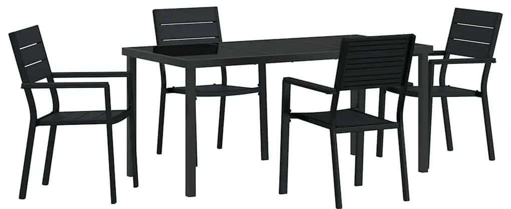 vidaXL Σέτ φαγητού για κήπο 5 pcs Μαύρο Χάλυβας με επίστρωση πούδρας