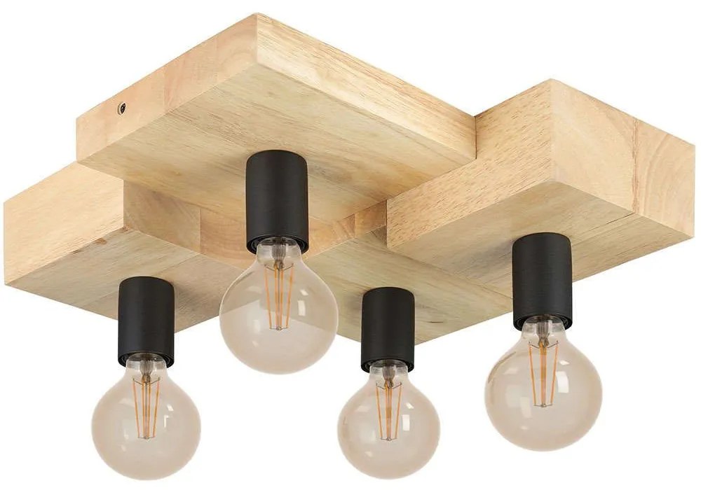 Φωτιστικό Οροφής - Πλαφονιέρα Halkin 43798 40x43x14cm 4xΕ27 40W Black-Brown Eglo Steel,Wood