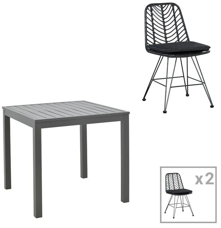 Τραπεζαρία Κήπου Kliton-Naoki 200-000855 (Σετ 3Τμχ) Black-Anthracite 3 Θέσεων