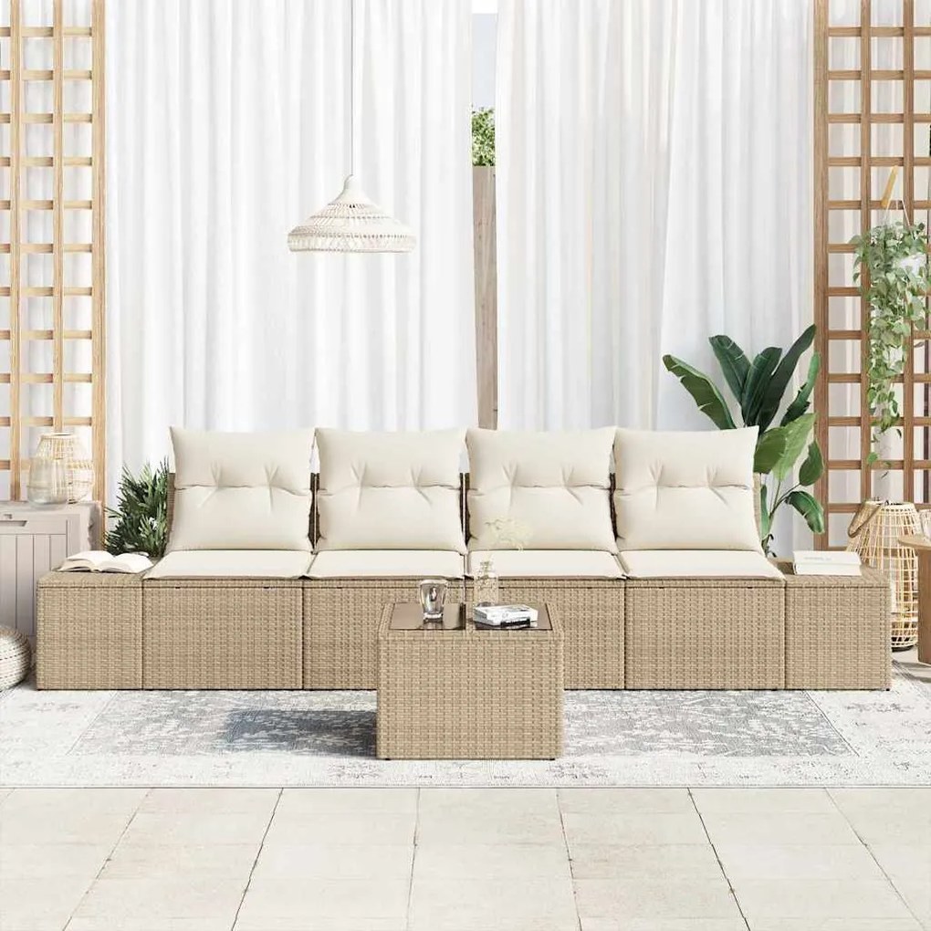 vidaXL Σετ Καναπέ Κήπου με μαξιλάρι 5 pcs Μπεζ, Κρέμα 55 x 55 x 37 εκ
