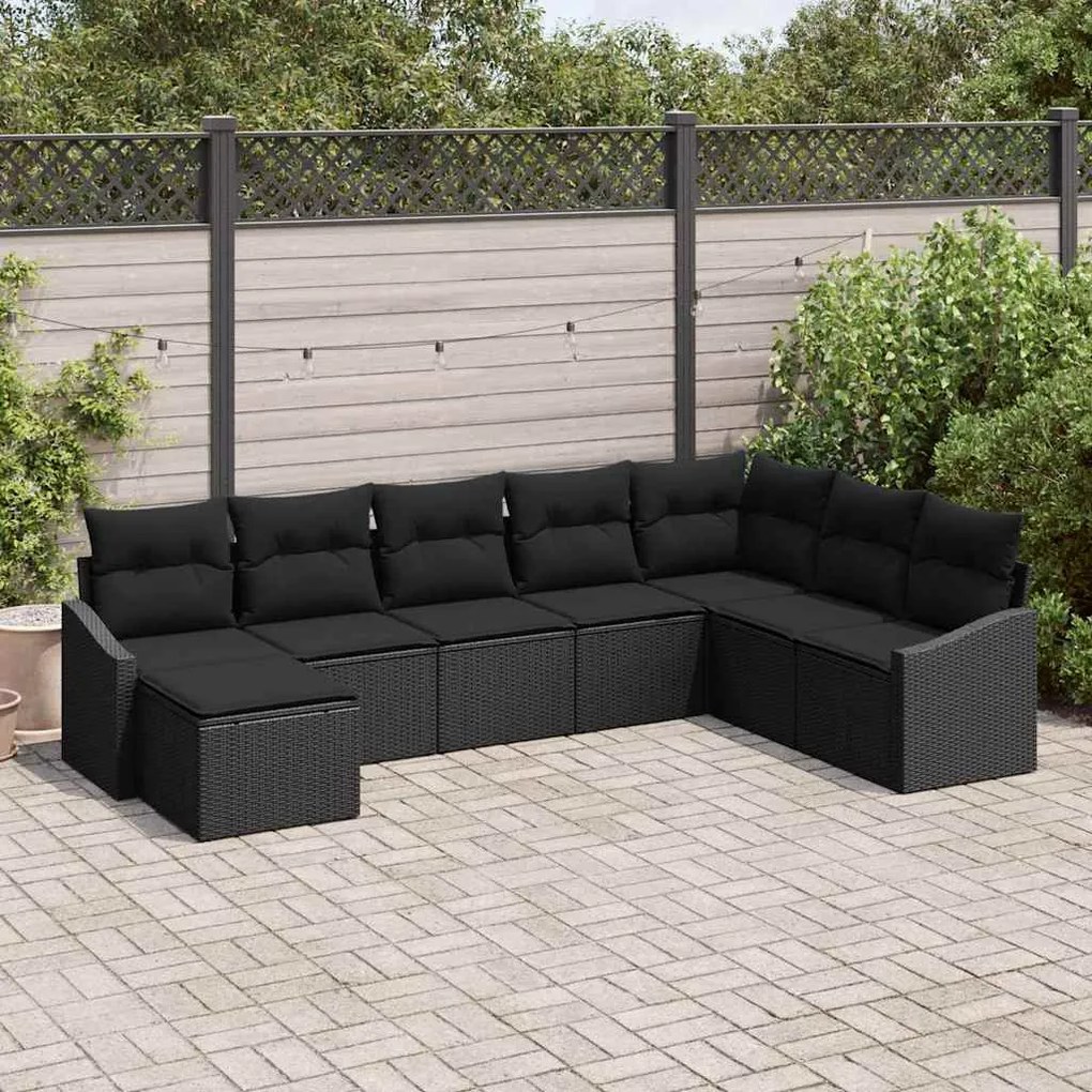vidaXL Σετ Καναπέ Κήπου 8 pcs Μαύρο Πολυ ράταν