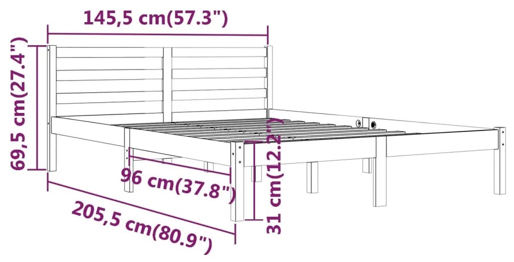 ΠΛΑΙΣΙΟ ΚΡΕΒΑΤΙΟΥ ΓΚΡΙ 140 X 200 ΕΚ. ΑΠΟ ΜΑΣΙΦ ΞΥΛΟ ΠΕΥΚΟΥ 810432