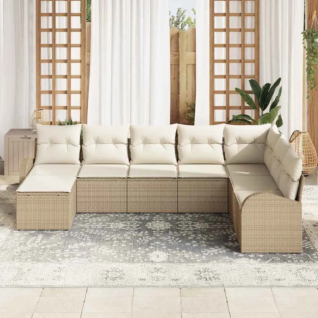 vidaXL Σετ Καναπέ Κήπου με μαξιλάρι 8 pcs Beige, λευκό Πολυ ράταν