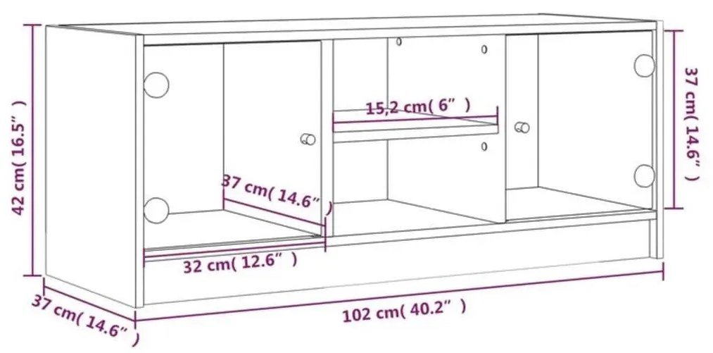 Έπιπλο Τηλεόρασης Μαύρο 102x37x42 εκ. με Γυάλινες Πόρτες - Μαύρο