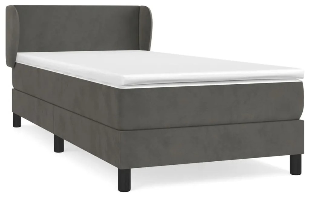 Κρεβάτι Boxspring με Στρώμα Σκούρο Γκρι 90x190 εκ. Βελούδινο - Γκρι