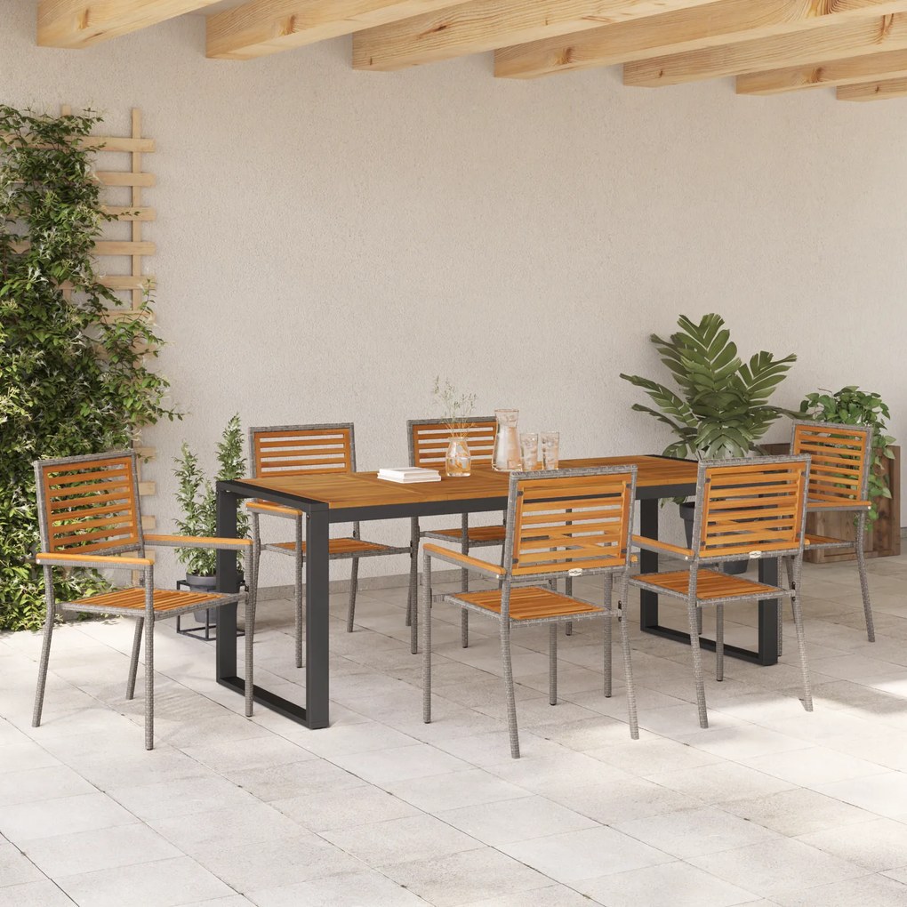 vidaXL Σέτ φαγητού για κήπο 7 pcs Γκρι 200 x 80 x 75 cm