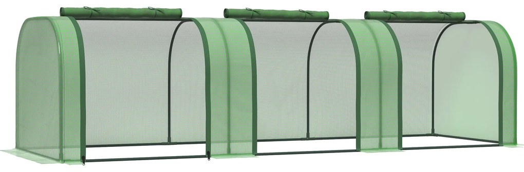 Outsunny Θερμοκήπιο από φιλμ, τρεις πόρτες που τυλίγονται, ανθεκτικό κάλυμμα, ατσάλινο πλαίσιο, πράσινο, 2,95 x 1 x 0,8 m