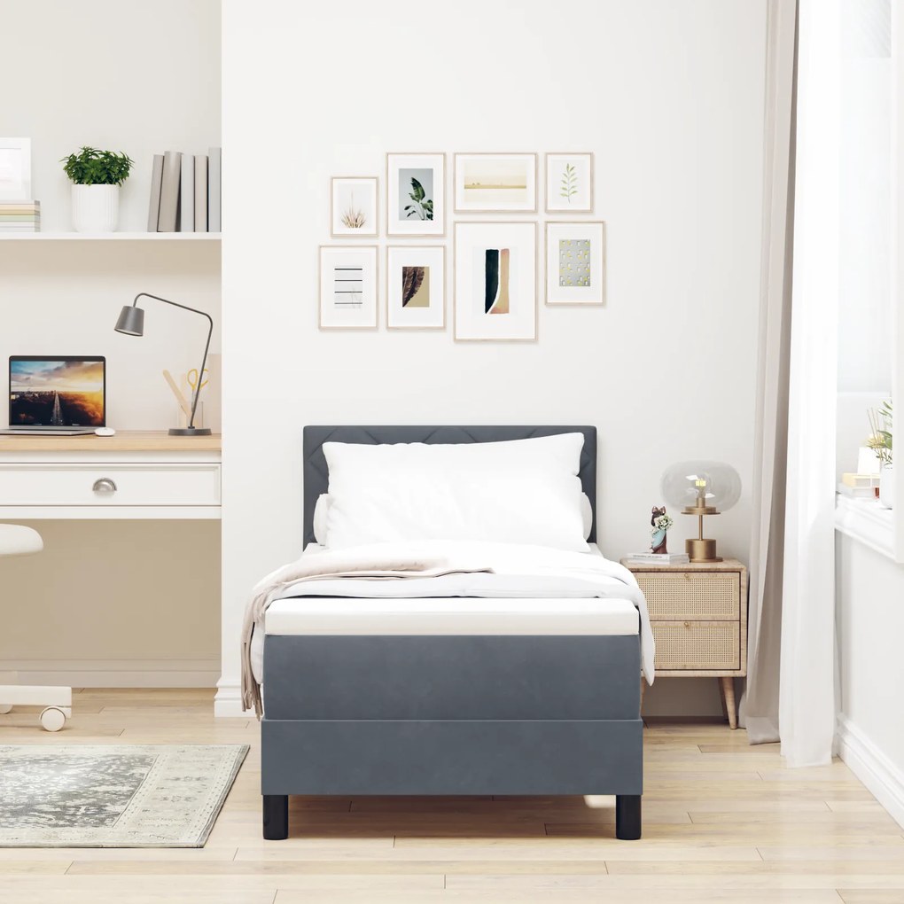 vidaXL Κρεβάτι Box Spring με Στρώμα & LED σε Σκούρο Γκρι 80x200 εκ. Βελούδο