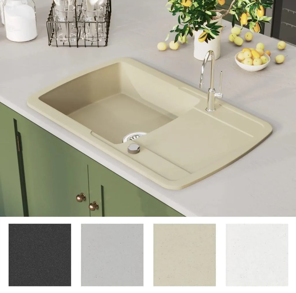 vidaXL Νεροχύτης με Μονή Γούρνα Μπεζ Γρανιτένιος