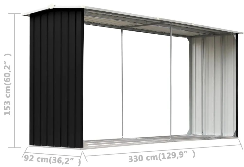 Υπόστεγο Αποθήκευσης Ξύλων Κήπου Ανθρακί 330x92x153 εκ. Ατσάλι