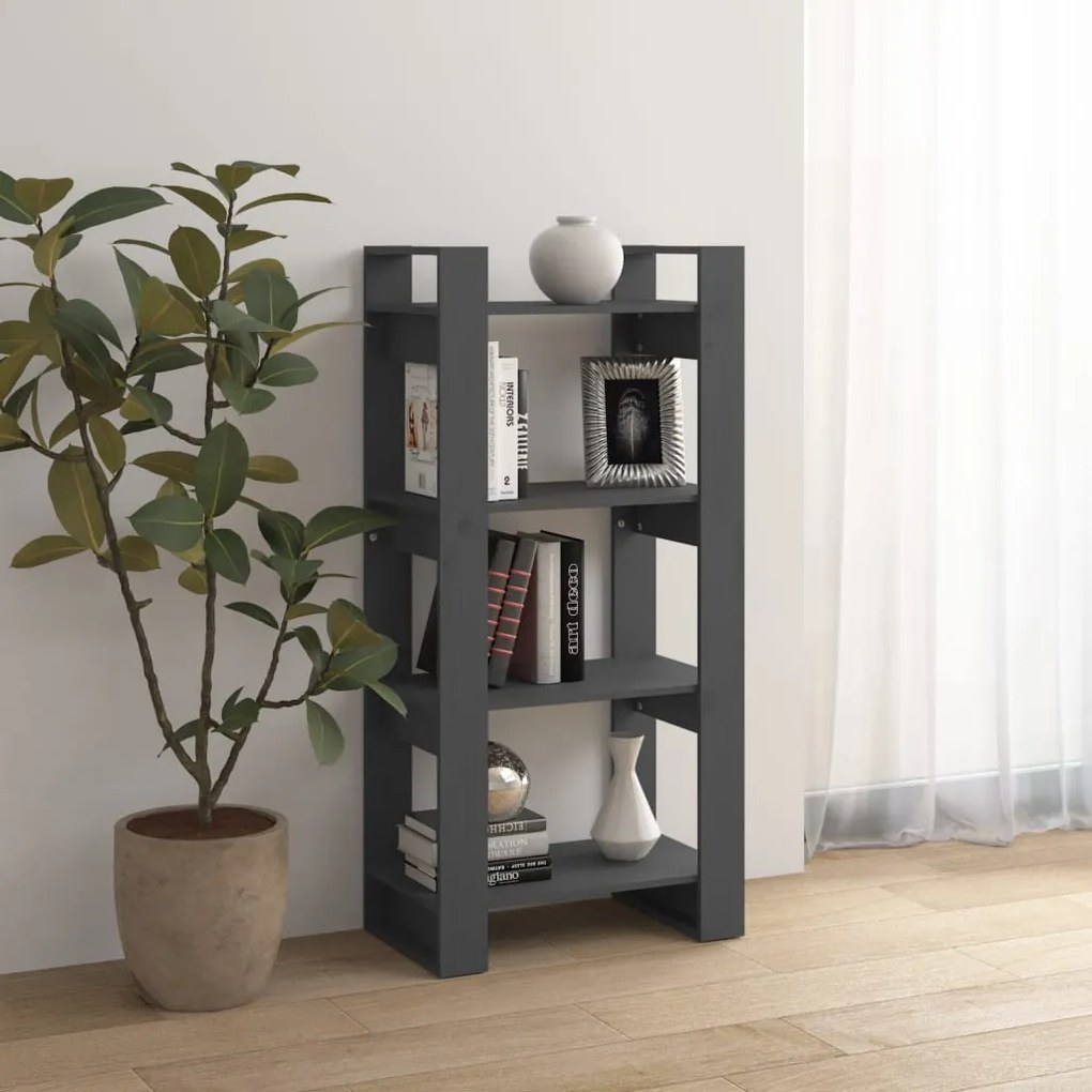 vidaXL Βιβλιοθήκη/Διαχωριστικό Χώρου Γκρι 60x35x125 εκ. Μασίφ Ξύλο