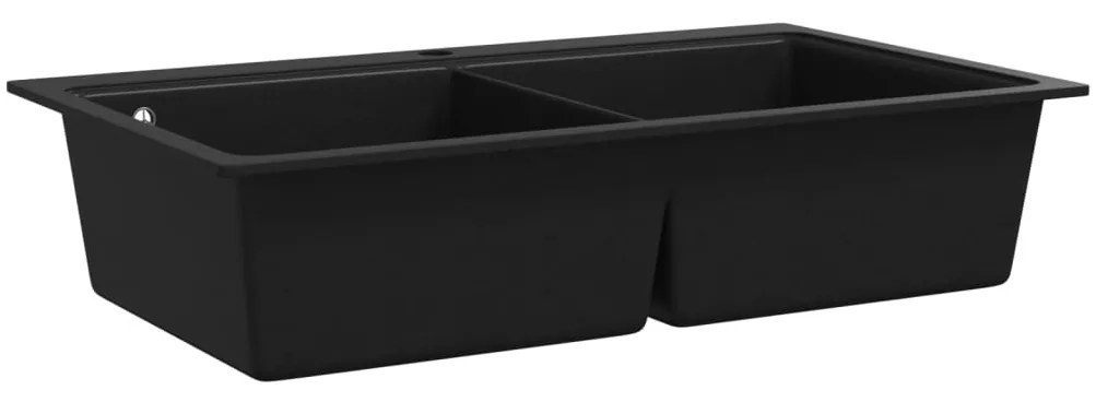 Νεροχύτης Ένθετος με Διπλή Γούρνα Μαύρος Γρανιτένιος