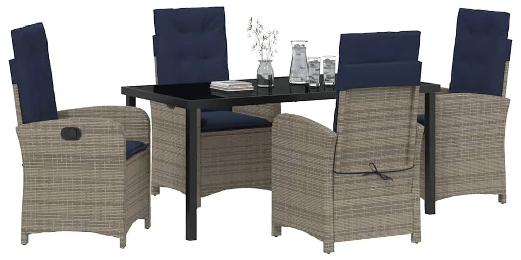 vidaXL Σέτ φαγητού για κήπο με μαξιλάρι 5 pcs Γκρι συνθετικό ρατάν