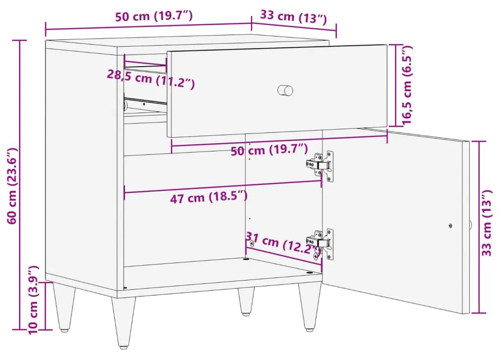 ΚΟΜΟΔΙΝΟ 50 X 33 X 60 ΕΚ. ΑΠΟ ΜΑΣΙΦ ΞΥΛΟ ΜΑΝΓΚΟ 358292