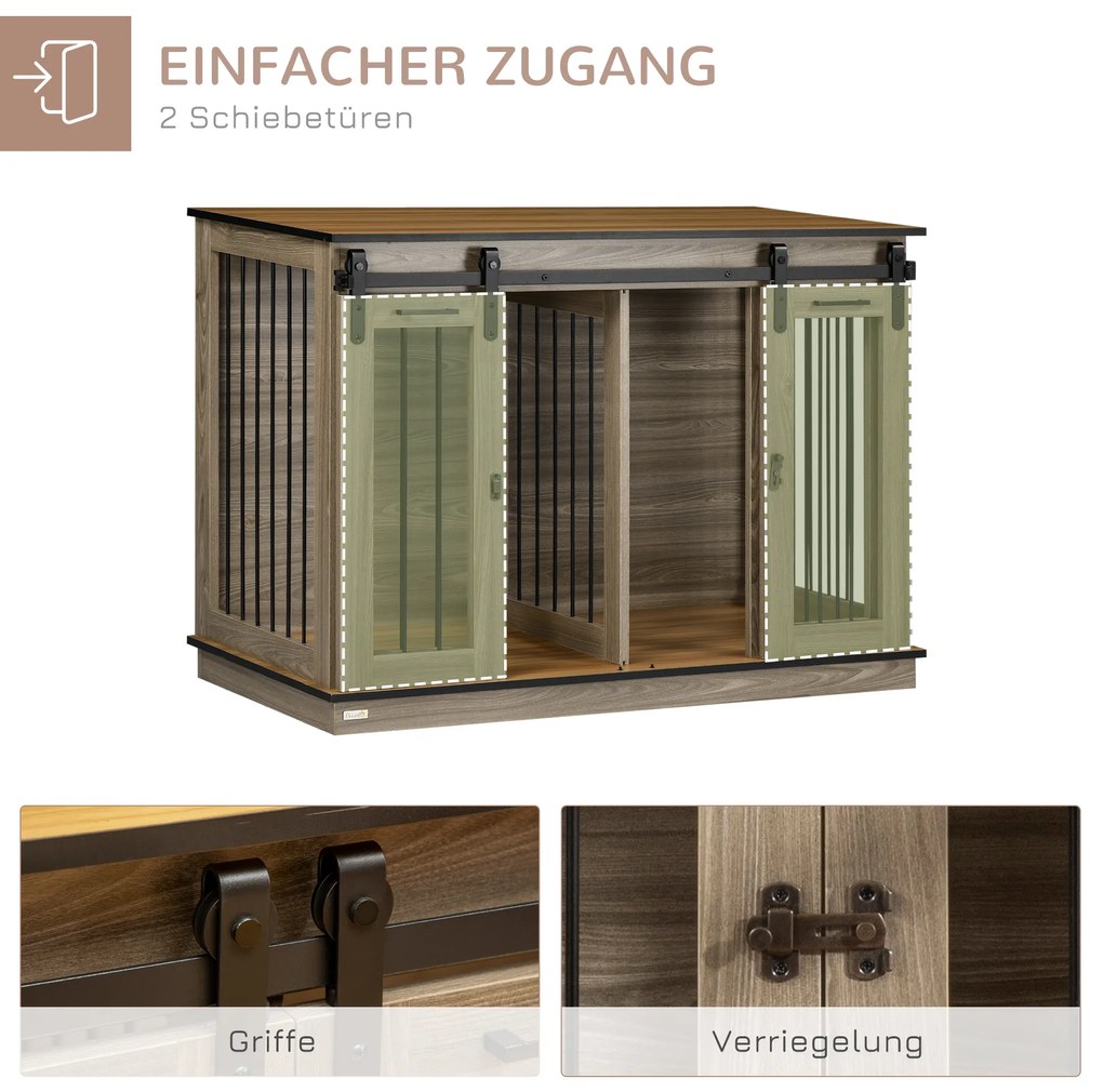 PawHut Κλουβί Σκύλου με 2 πόρτες, Κλουβί Μεταφοράς Σκύλου, Ρουστίκ Σχέδιο, Κλειδώνει, Καφέ