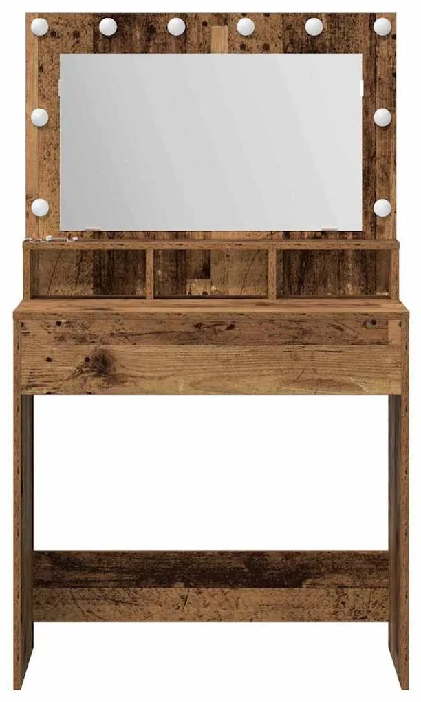 vidaXL Τραπέζι Μακιγιάζ με ράφι Παλαιό ξύλο 79 x 41 x 135 cm