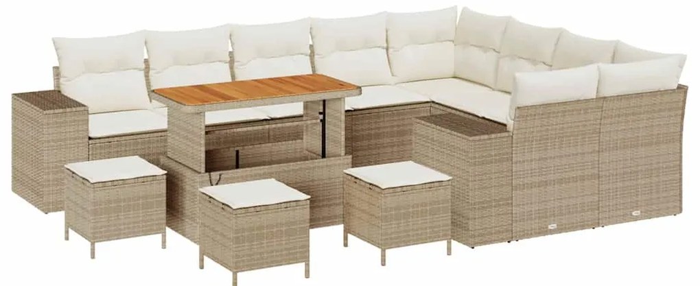 vidaXL Σετ Καναπέ Κήπου Ρυθμιζόμενο ύψος 13 pcs Μπεζ συνθετικό ρατάν