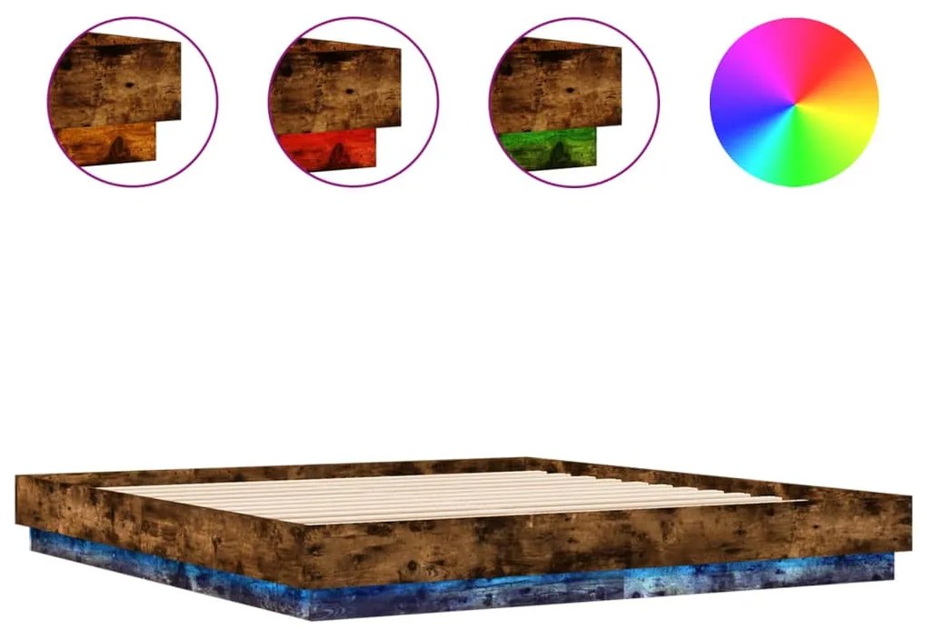 vidaXL Πλαίσιο Κρεβατιού με LED Καπνιστή Δρυς 180x200 εκ.