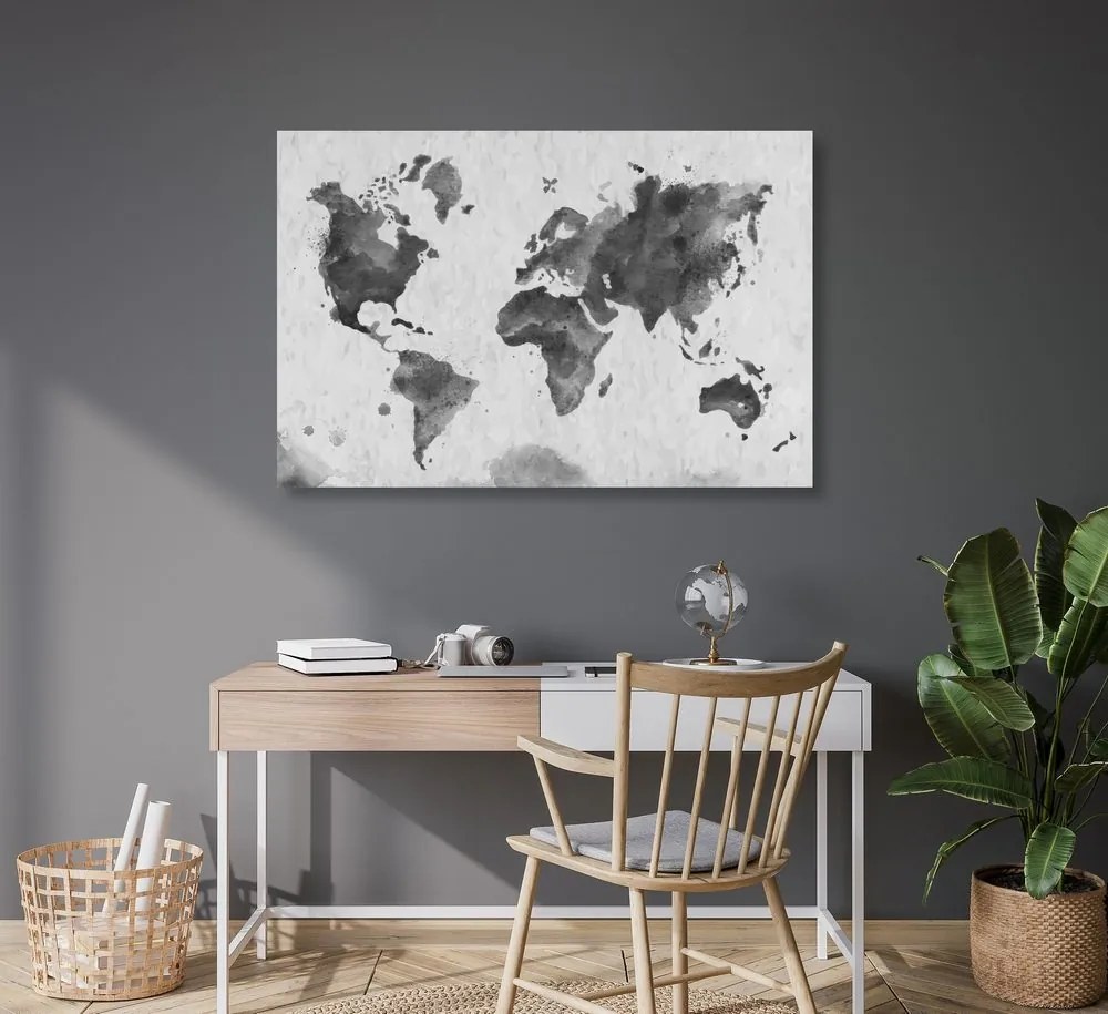 Εικόνα στον παγκόσμιο χάρτη φελλού σε ρετρό στυλ σε ασπρόμαυρο σχέδιο - 90x60  transparent