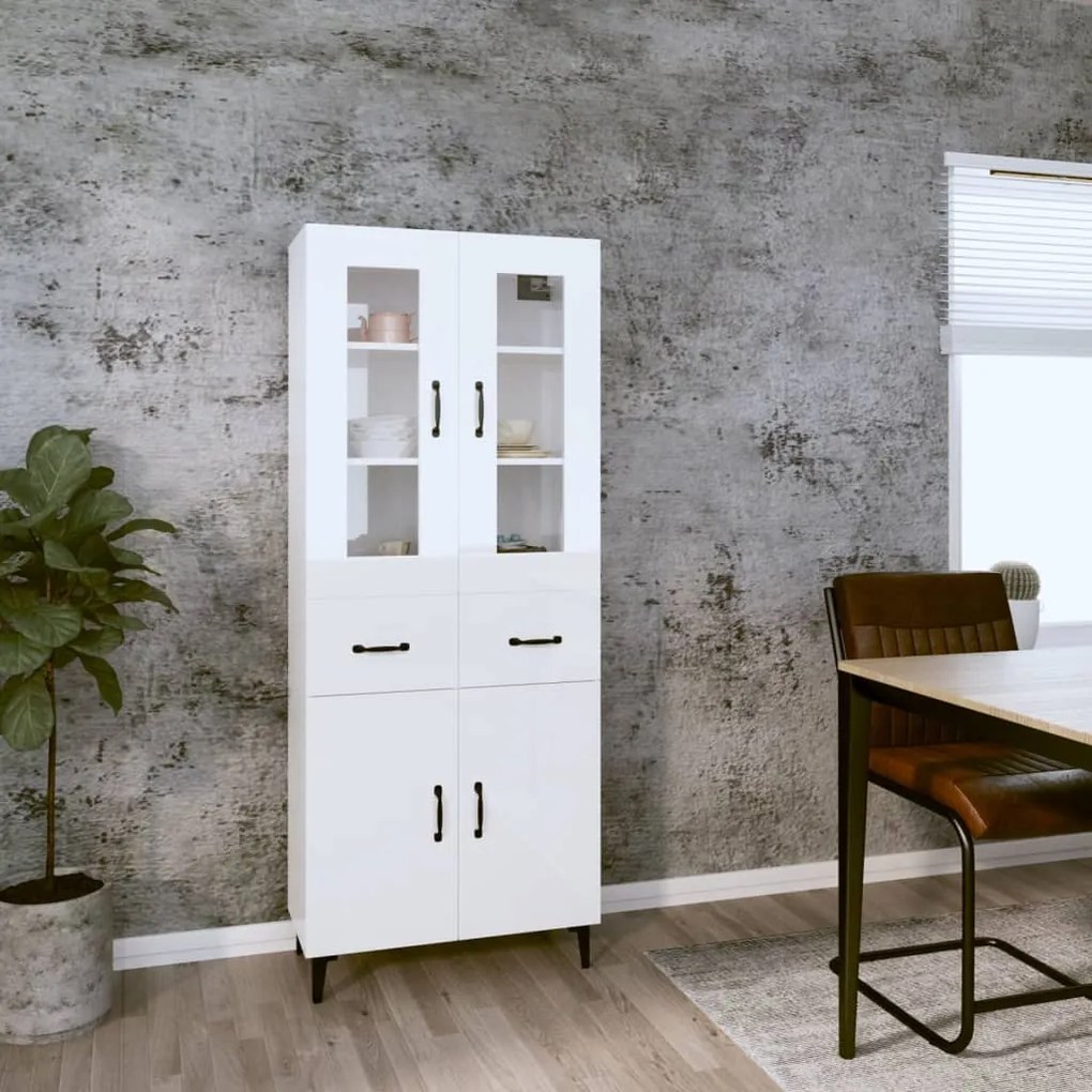vidaXL Ντουλάπι Γυαλιστερό Λευκό 69,5x34x180 εκ. Επεξεργασμένο Ξύλο