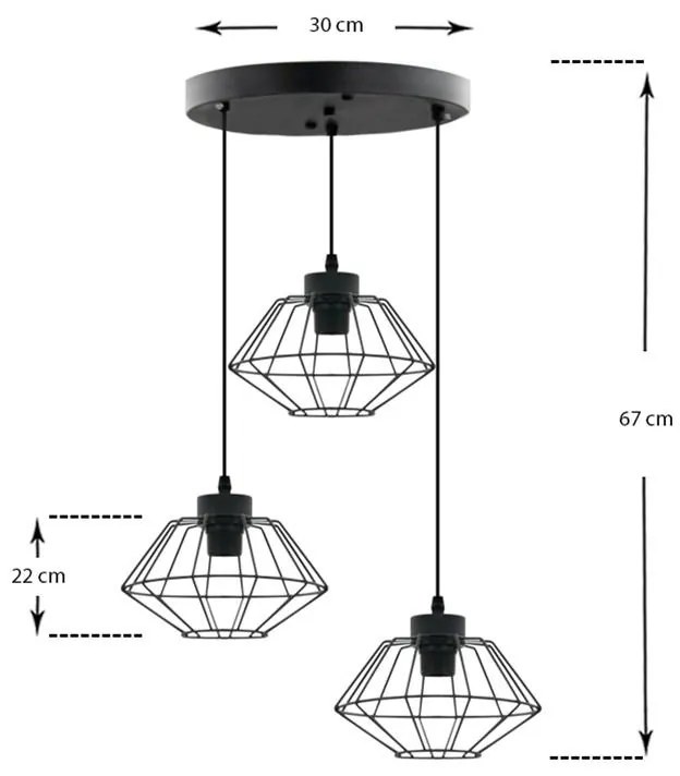 Φωτιστικό οροφής Avsin τρίφωτο κρεμαστό μεταλλικό Μαύρο Φ30x73 εκ. 30x30x67 εκ.