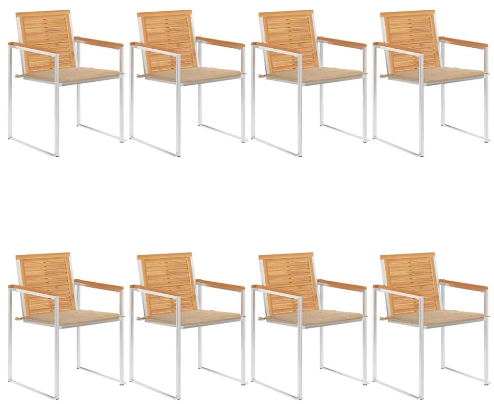 vidaXL Καρέκλες Κήπου 8 τεμάχια από Μασίφ Ξύλο Teak με Μαξιλάρια