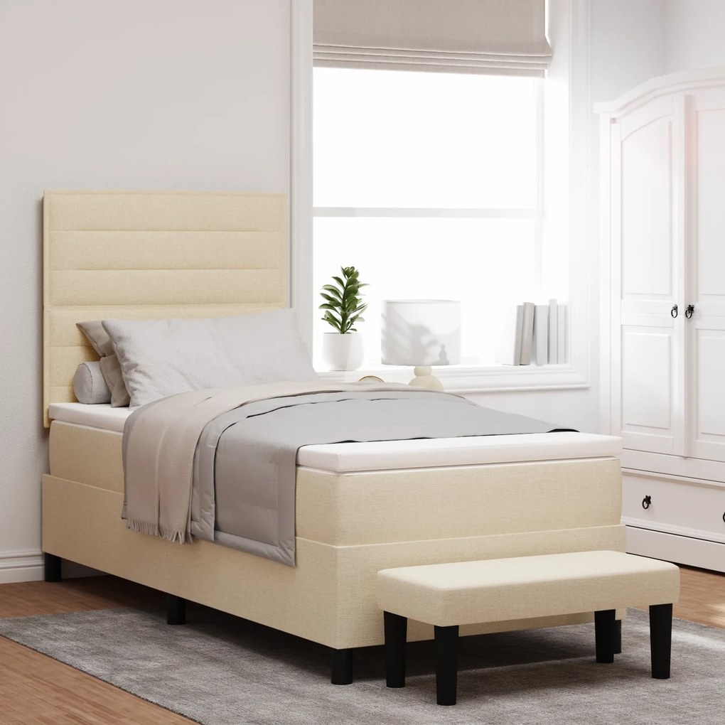 vidaXL Κρεβάτι με ελατήρια με στρώμα Κρεμ 100 x 200 cm ύφασμα