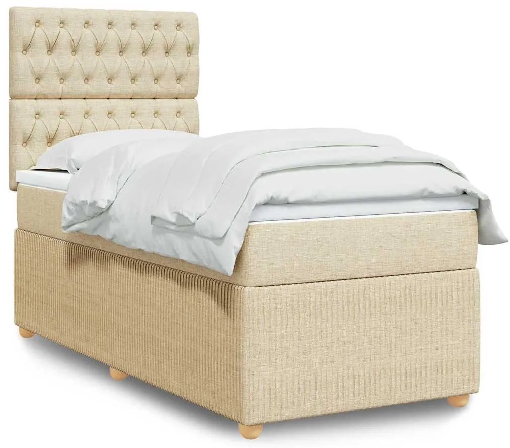 vidaXL Κρεβάτι Boxspring με Στρώμα Κρεμ 90x200 εκ.Υφασμάτινο