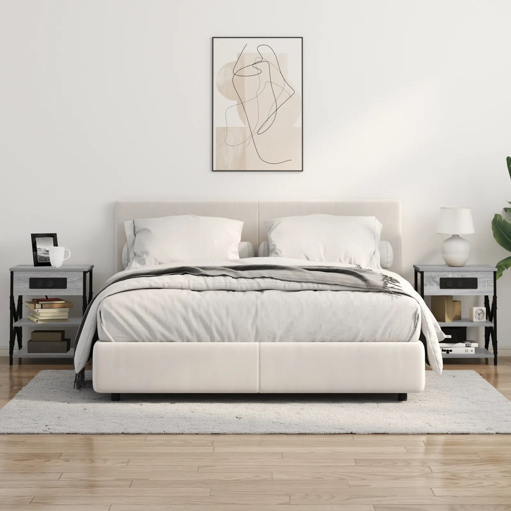 vidaXL Κομοδίνο με Σταθμό Φόρτισης με ράφι 2 pcs Γκρι sonoma