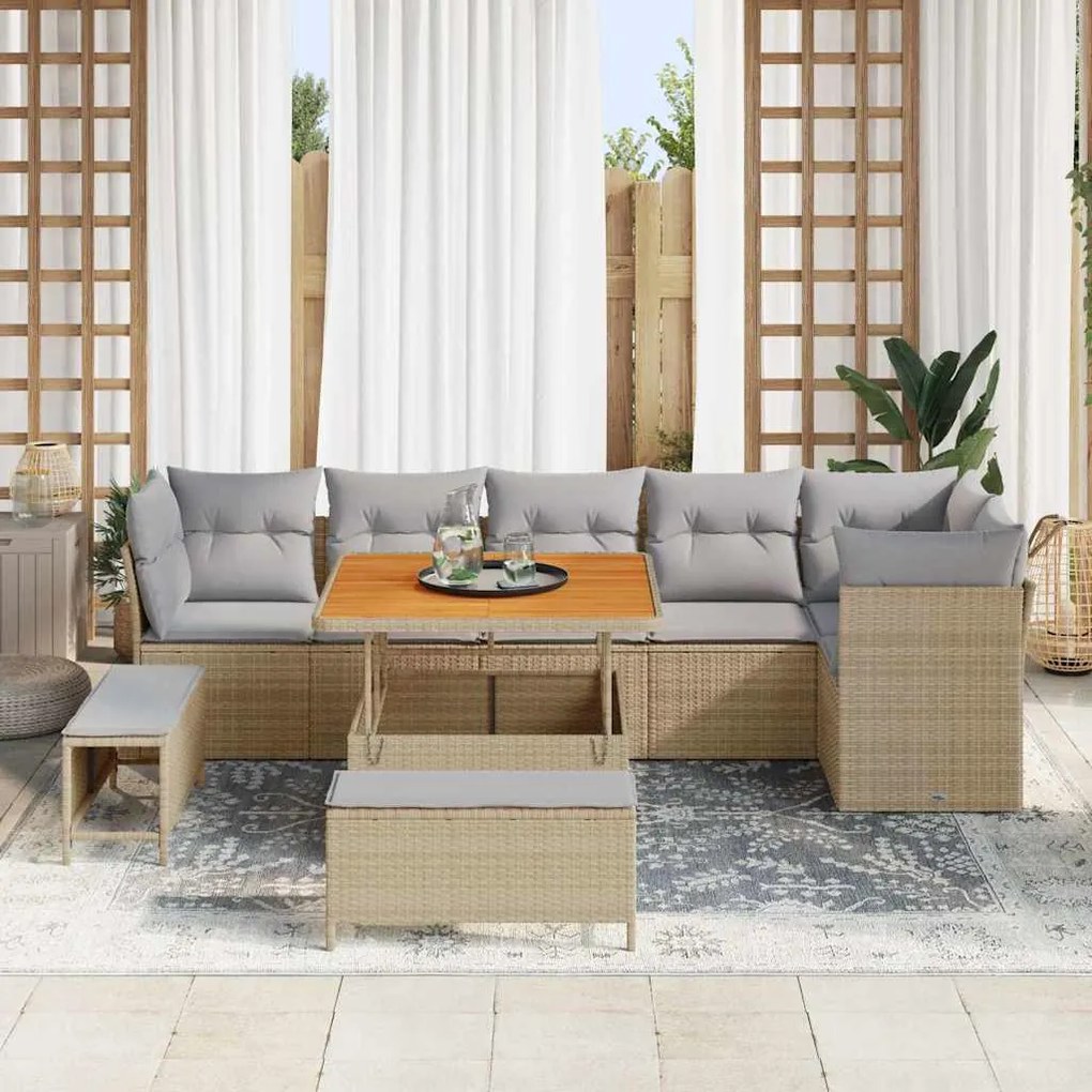 vidaXL Σετ Καναπέ Κήπου 9 pcs Μπεζ συνθετικό ρατάν