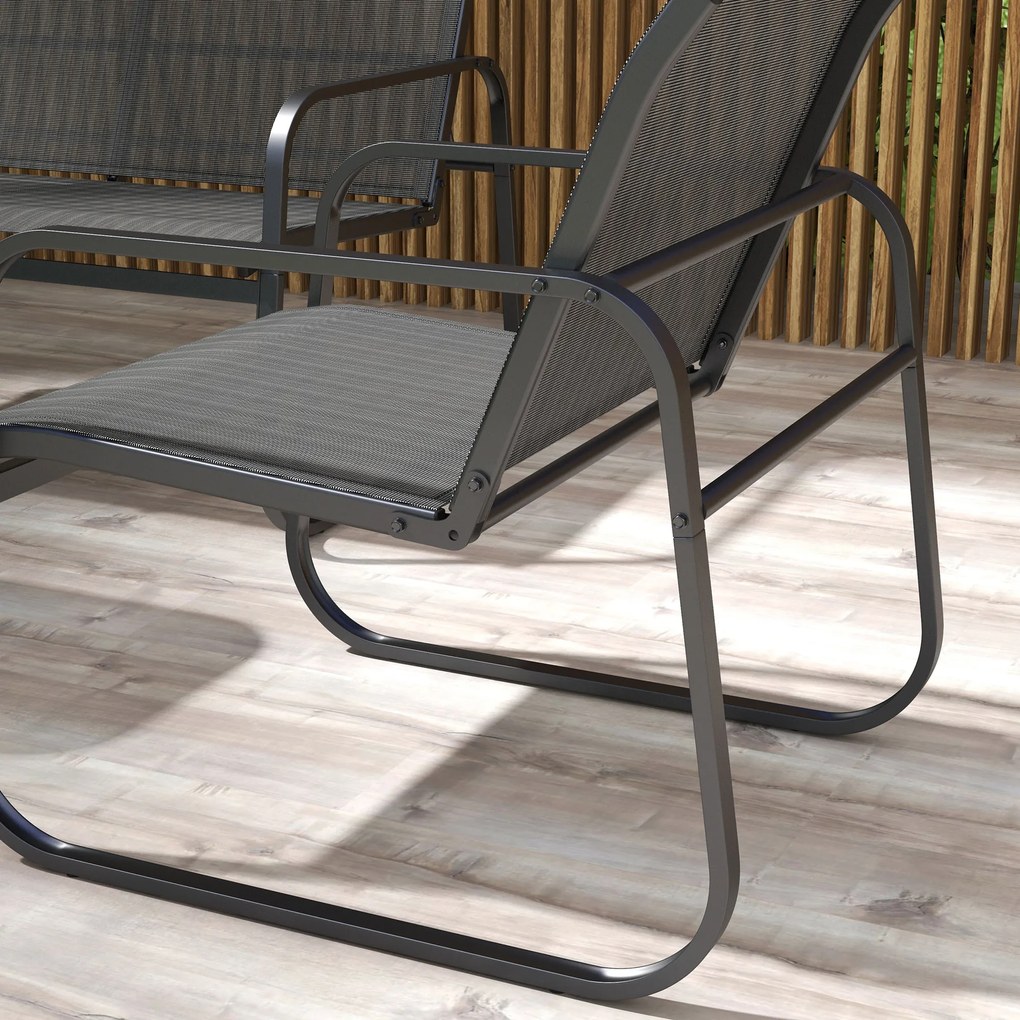 Outsunny Σετ επίπλων κήπου 4 τεμαχίων, 2 πολυθρόνες, καναπές 2 θέσεων, τραπέζι με γυάλινη επιφάνεια, αναπνέον ύφασμα, μεταλλικός σκελετός, μαύρο