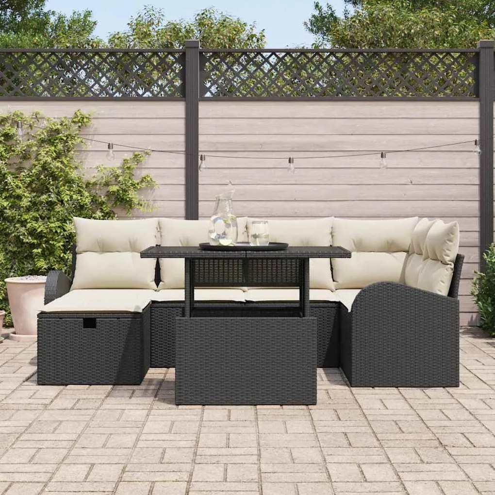 vidaXL Set Κήπου 7 Τεμαχίων της  με Μαξιλάρια σε Μαύρο ΠολυΡάττανα