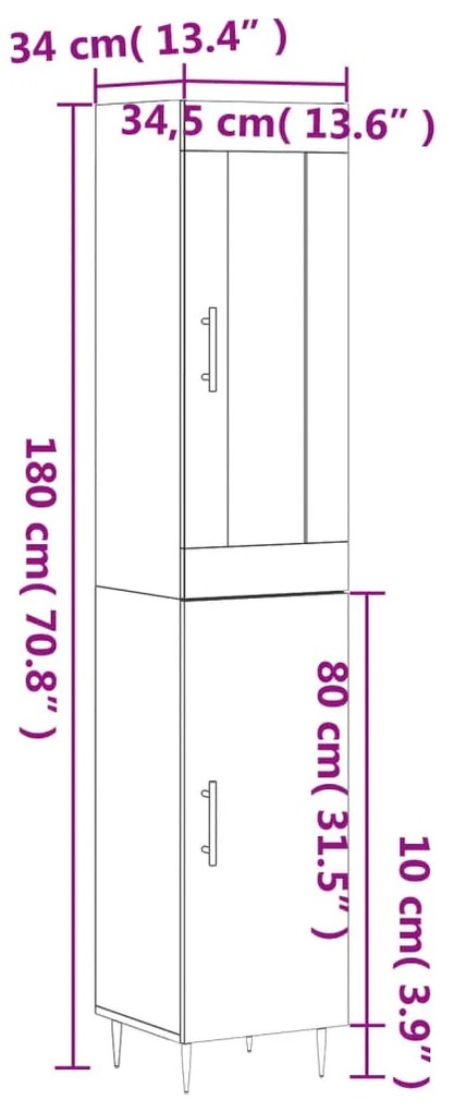 Μπουφές Sonoma Γκρι 34,5 x 34 x 180 εκ. από Επεξεργασμένο Ξύλο  - Γκρι