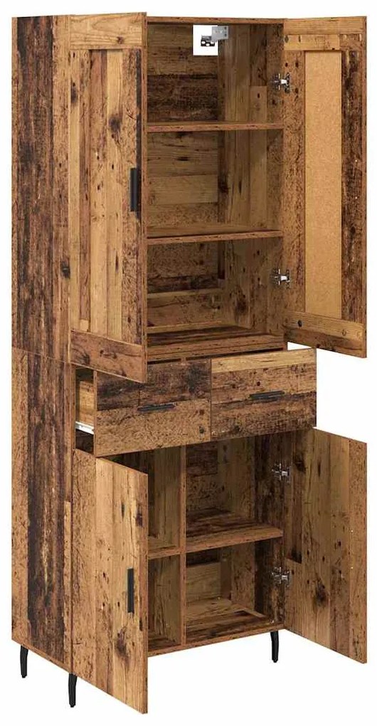 vidaXL Highboard με συρτάρι 2 pcs Παλιό Ξύλο Σύνθετο Ξύλο και Γυαλί