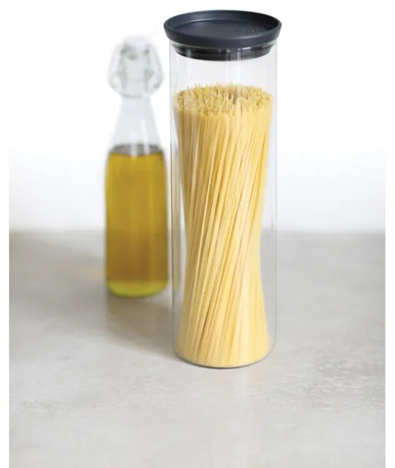 Γυάλινο βάζο Brabantia Stackable 646873, 1,9 l, Σφιχτό κλείσιμο, Πλένεται στο πλυντήριο πιάτων, Σκούρο γκρι