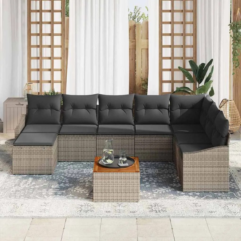 vidaXL Σετ Καναπέ Κήπου με μαξιλάρι 9 pcs Γκρι Πολυ ράταν