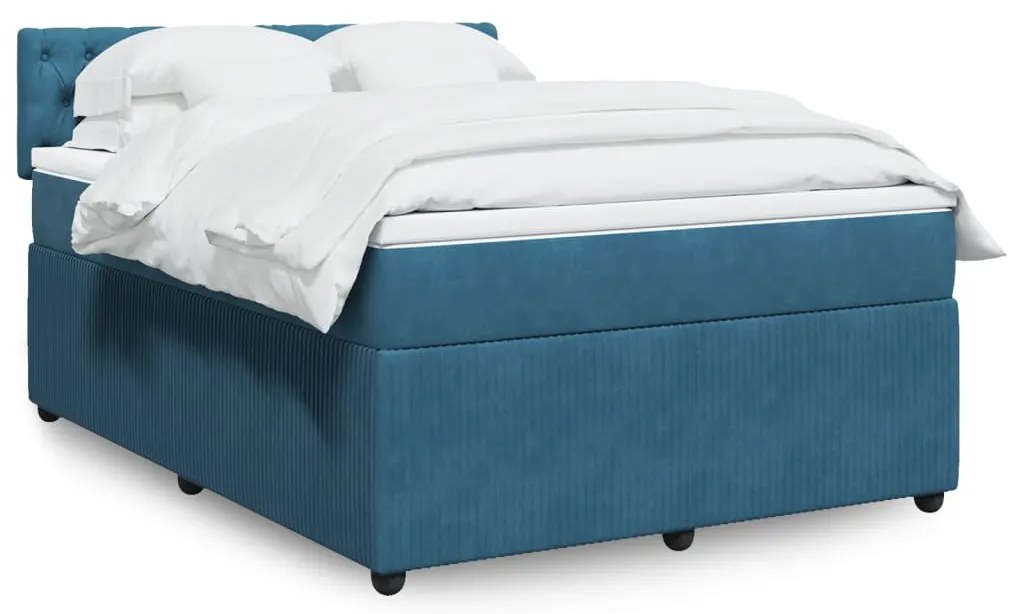 vidaXL Κρεβάτι Boxspring με Στρώμα Μπλε 140x200 εκ. Βελούδινο
