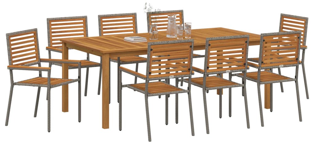 vidaXL Σετ Τραπεζαρίας Κήπου 9 pcs Γκρι 200 x 100 x 74 cm