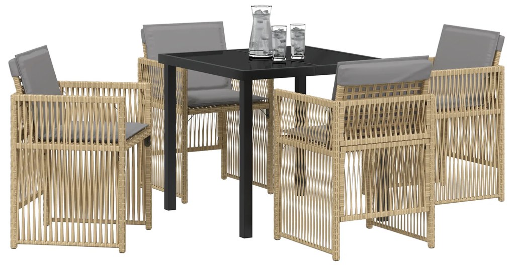 vidaXL Σέτ φαγητού για κήπο 5 pcs Μπεζ Πολυ ράταν