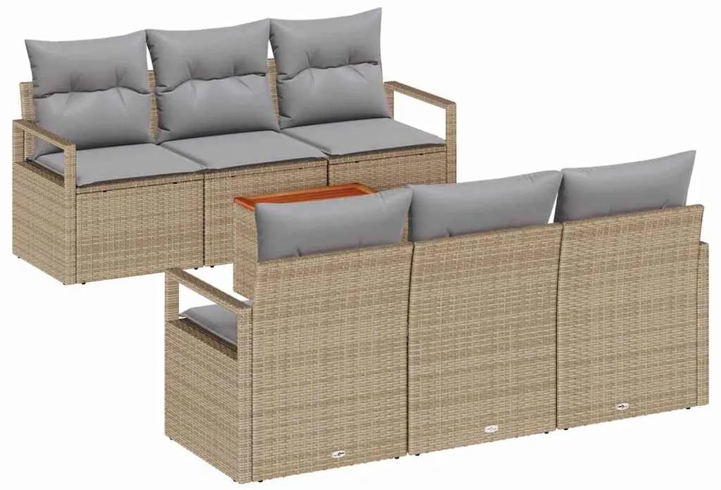 vidaXL Σετ Καναπέ Κήπου με μαξιλάρι 7 pcs Μπεζ συνθετικό ρατάν