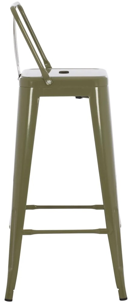 Σκάμπο Bar Μεταλλικό Melita Με Πλάτη Σε Dark Olive Green 43Χ43Χ100 Εκ.