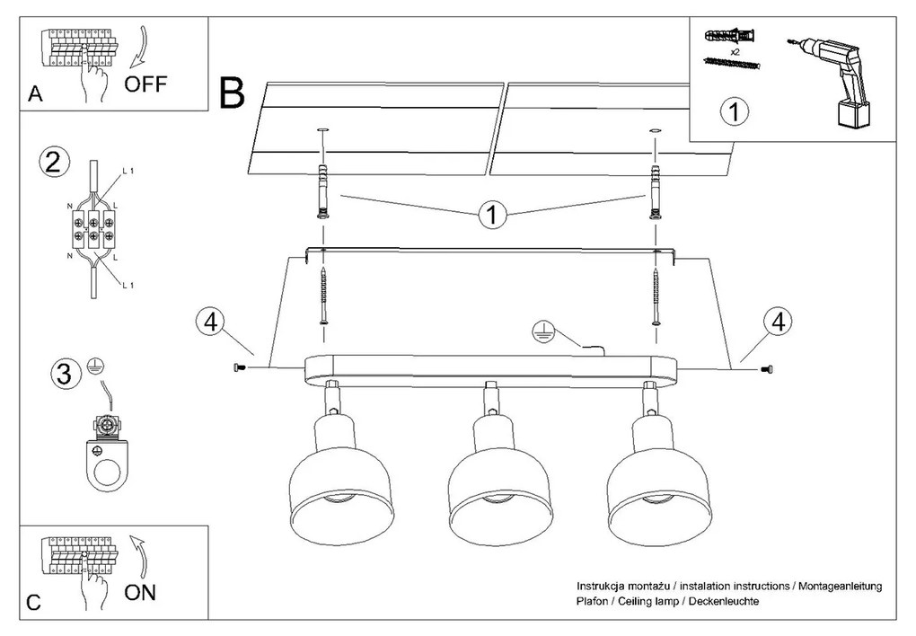 Sollux Φωτιστικό οροφής ELBA 3 λευκό,ατσάλι,Ε27 3xmax 15W LED