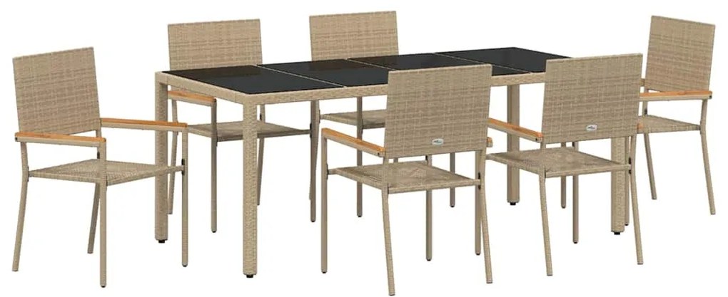 vidaXL Σέτ φαγητού για κήπο 7 pcs Μπεζ, Μαύρο 190 x 90 x 75 cm