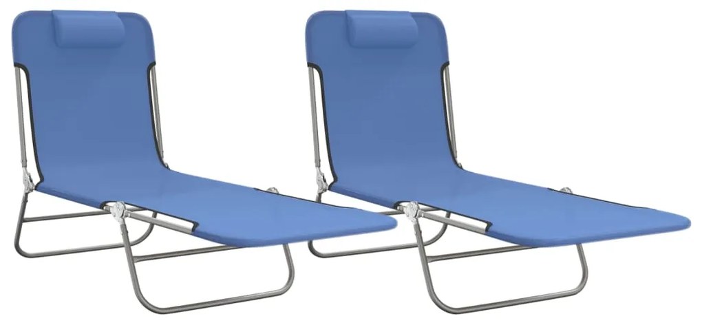 vidaXL Ξαπλώστρες Πτυσσόμενες 2 τεμ. Μπλε από Textilene &amp; Ατσάλι