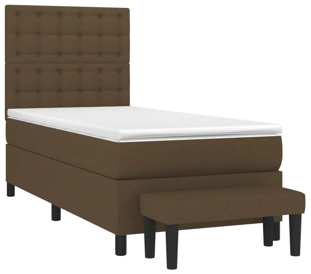 vidaXL Κρεβάτι Boxspring με Στρώμα Σκούρο Καφέ 90x200 εκ. Υφασμάτινο