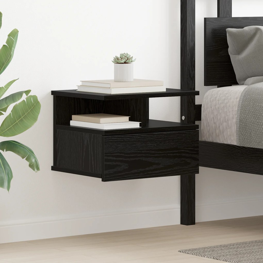 vidaXL Floating Nightstand Μαύρος Δρυς 40x31x27 εκ Επεξεργασμένο ξύλο