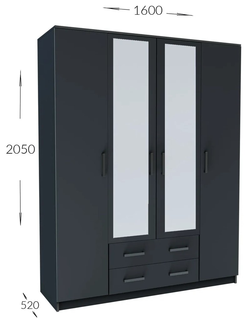 ΝΤΟΥΛΑΠΑ ΤΕΤΡΑΦΥΛΛΗ SIMPLE 4D2D ΓΡΑΦΙΤΗΣ 160X52X205CM
