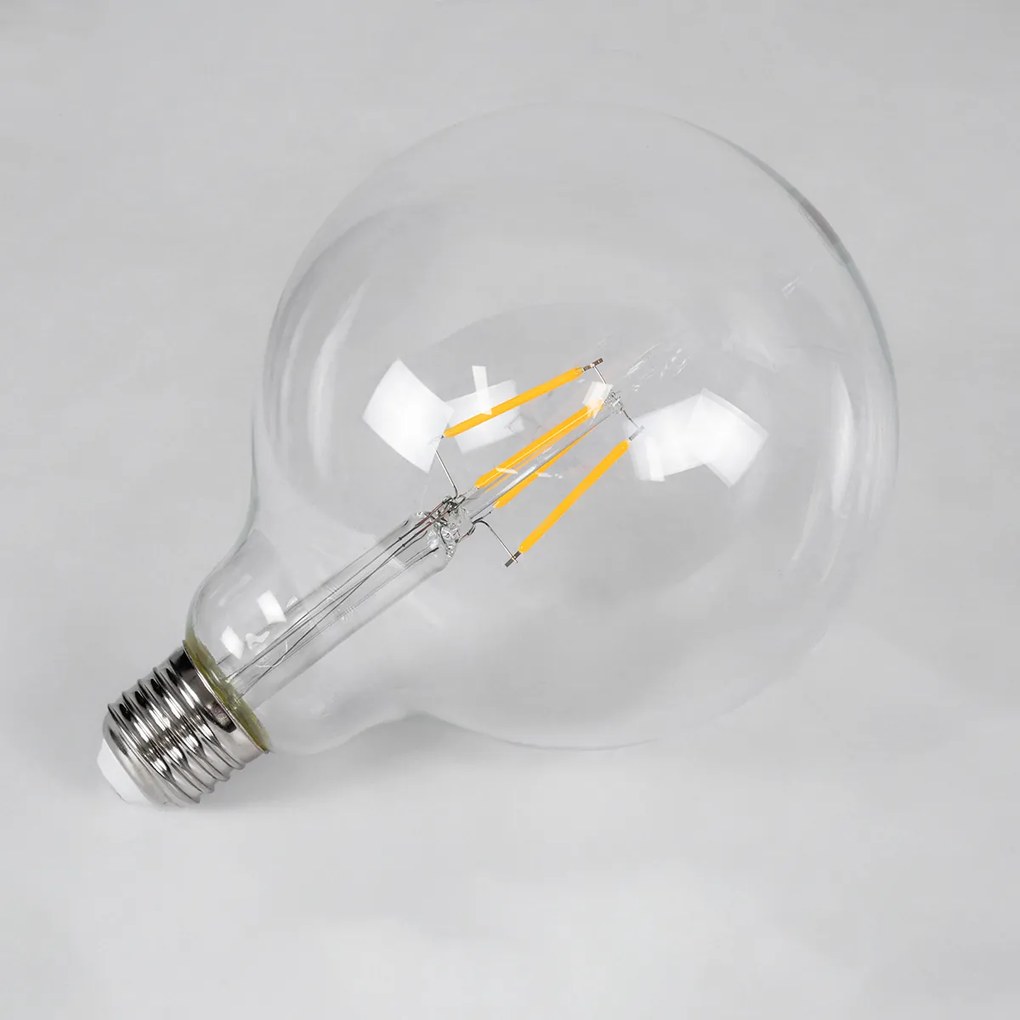 GloboStar® 99012 Λάμπα LED Long Filament E27 G125 Γλόμπος 4W 400lm 360° AC 220-240V IP20 Φ12.5 x Υ18cm Θερμό Λευκό 2700K με Διάφανο Γυαλί - Dimmable - 3 Years Warranty