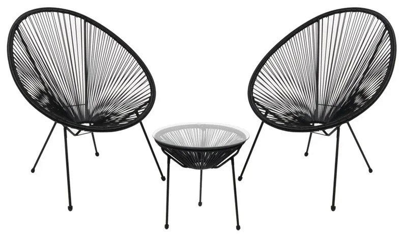 ACAPULCO Set Κήπου - Βεράντας: Τραπέζι   2 Πολυθρόνες Μέταλλο Μαύρο / Rattan Μαύρο  Τραπ:Φ50x50cm - Πολ:70x69x81cm [-Μαύρο-] [-Wicker-, -Μέταλλο-] Ε245,2S