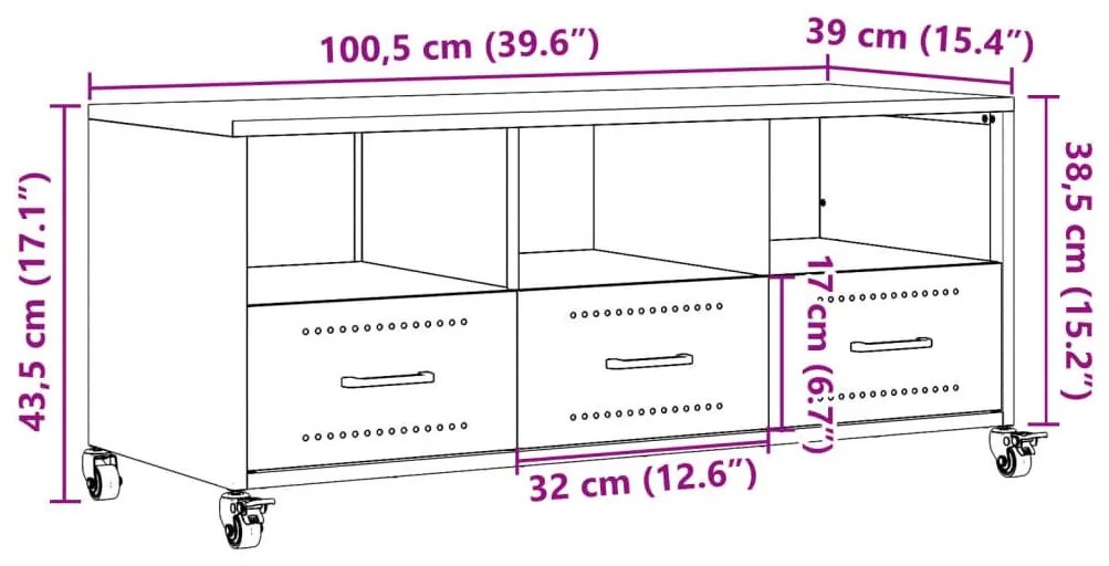 Έπιπλο Τηλεόρασης Πράσινο Λαδί 100,5x39x43,5 εκ. από Ατσάλι - Πράσινο